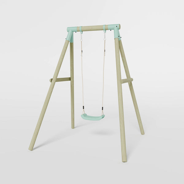 Single wooden frame play swing