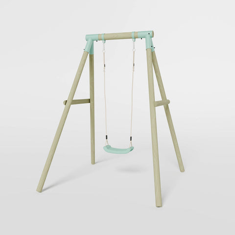 Single wooden frame play swing