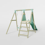 Single wooden frame play swing and slide