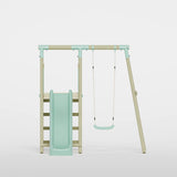 Single wooden frame play swing and slide