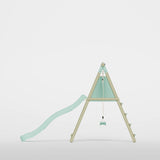 Single wooden frame play swing and slide