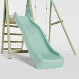 Single wooden frame play swing and slide