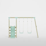 Wooden frame double play swing, and slide